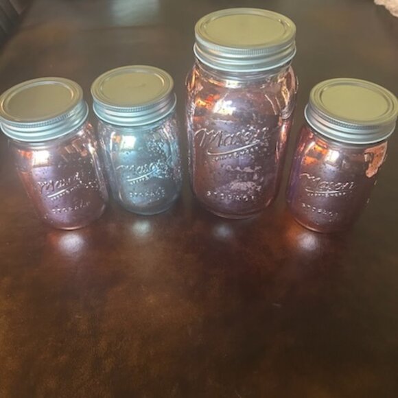 NWT Set of 4 Vintage Mason Jar Limited Edition Mercury Glass Rose Gold With Lids - Picture 9 of 16